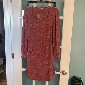 Chic Long Sleeve Knit Dress in Maroon